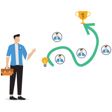 Hombre de negocios que muestra diferentes estrategias de configuración  Ilustración