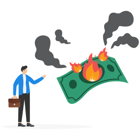 Empresario mostrando dinero para quemar hasta que salga humo  Ilustración