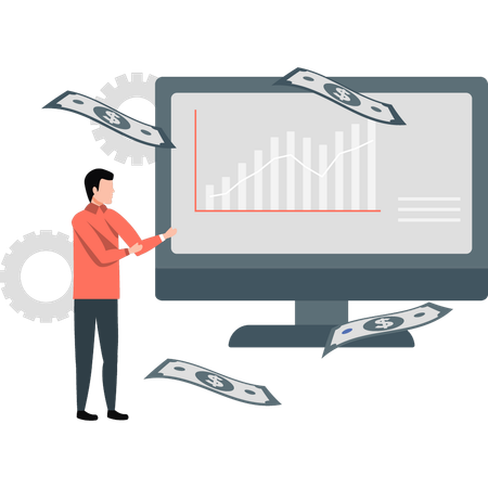 Empresário mostrando gráfico de negócios no monitor  Ilustração