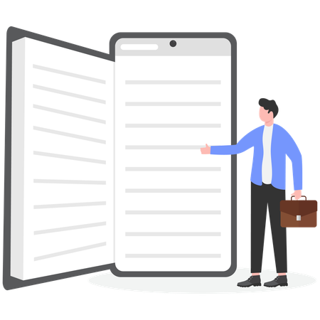 Hombre de negocios mostrando un libro electrónico  Illustration