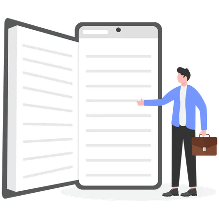 Hombre de negocios mostrando un libro electrónico  Illustration
