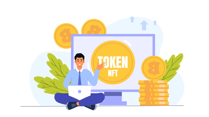 Empresário mostrando token NFT  Ilustração