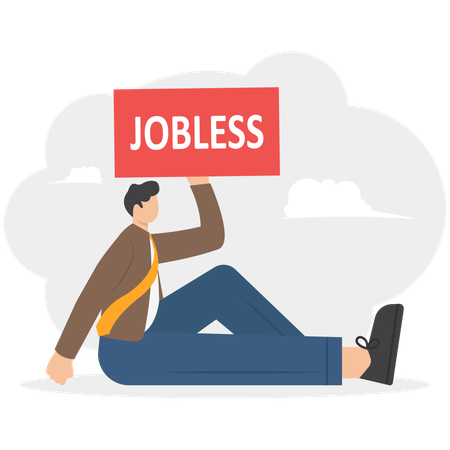 Hombre de negocios mostrando cartel de desempleo  Ilustración
