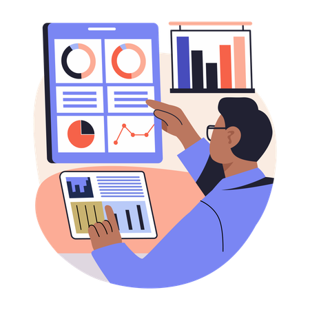 Hombre de negocios que muestra la planificación empresarial con el informe empresarial  Illustration