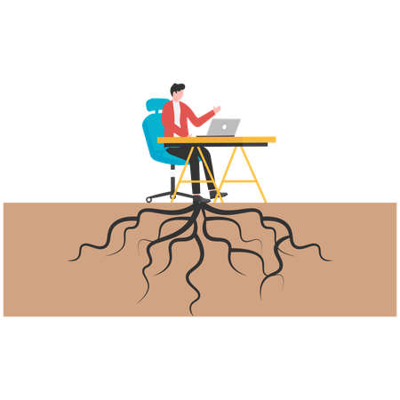 Hombre de negocios mostrando raíces comerciales  Ilustración