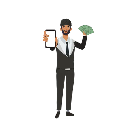 Empresário mostrando renda móvel  Ilustração