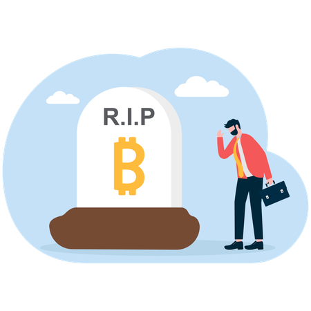 Empresário mostrando rip bitcoin  Ilustração