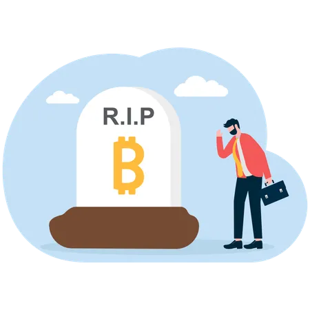 Empresário mostrando rip bitcoin  Ilustração