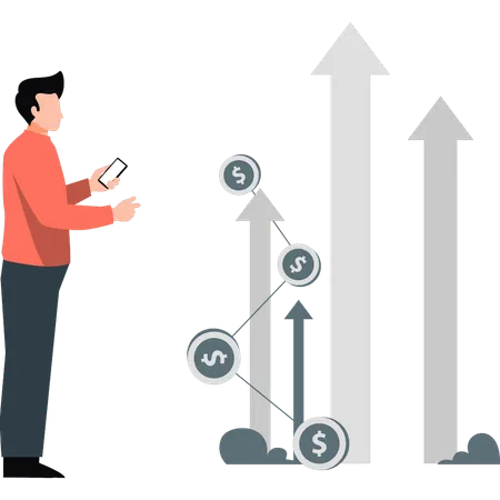 Empresário mostrando setas de investimento  Ilustração