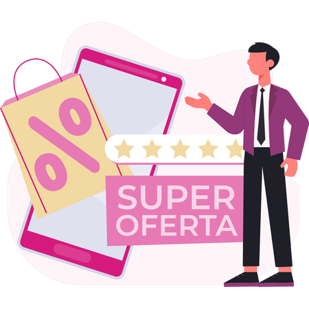 Empresário mostrando super oferta de desconto  Ilustração