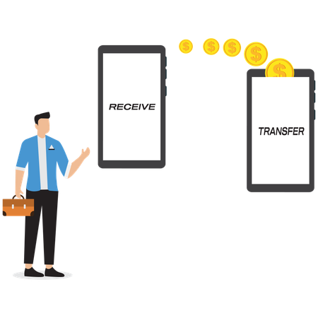 Hombre de negocios mostrando transferencia de dinero  Ilustración