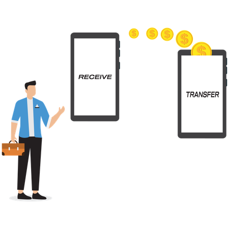 Empresário mostrando transferência de dinheiro  Ilustração