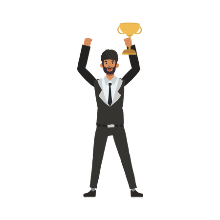 Empresário mostrando troféu de negócios  Ilustração