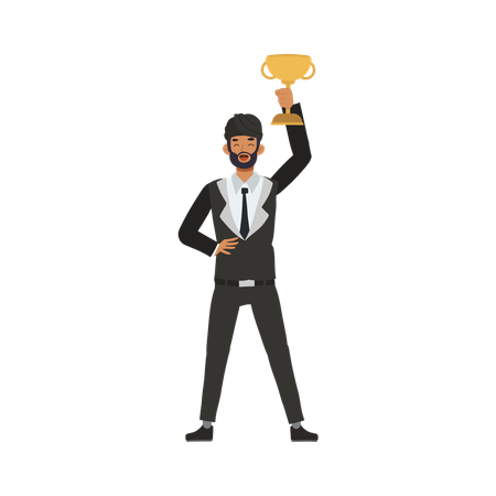 Empresário mostrando troféu de negócios  Ilustração