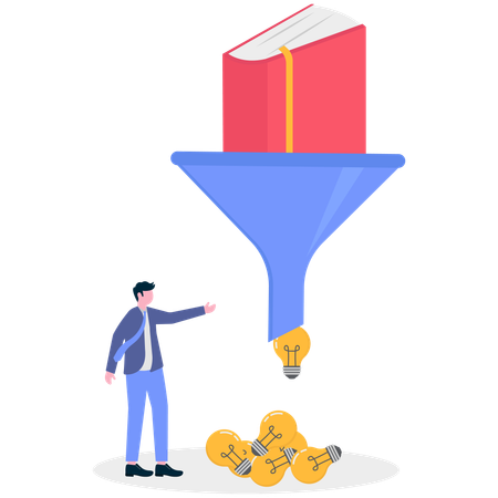 Hombre de negocios mostrando un libro de filtros con una idea  Ilustración