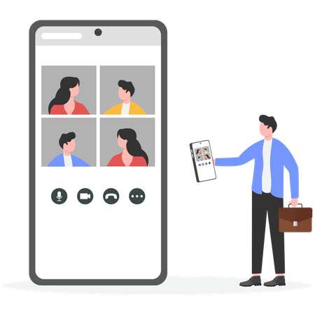 Hombre de negocios mostrando una videoconferencia en línea  Ilustración