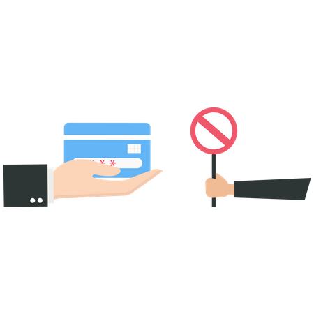 Empresário mostra sinal de proibição para cartão de crédito  Ilustração