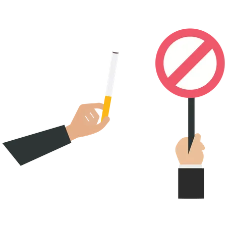 El hombre de negocios muestra señales de prohibición a un cigarrillo  Ilustración