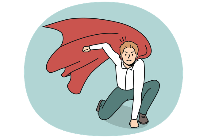 Un hombre de negocios motivado con un manto se siente poderoso  Ilustración