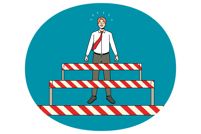 Un hombre de negocios motivado supera los obstáculos para alcanzar el éxito  Ilustración