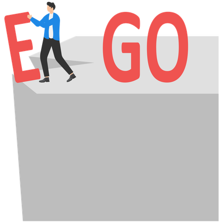Empresário muda o texto EGO para GO no topo da montanha  Ilustração