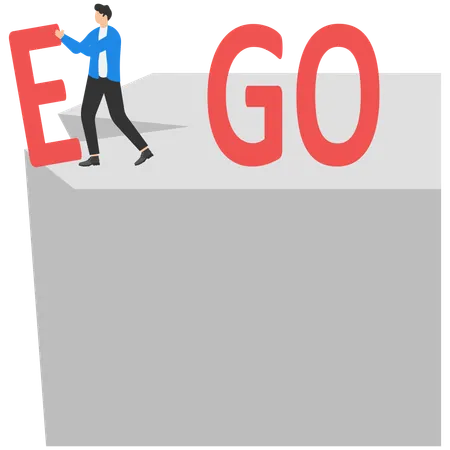 Empresário muda o texto EGO para GO no topo da montanha  Ilustração