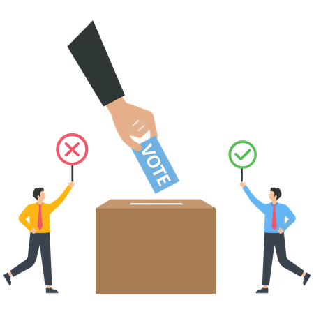 El empresario muestra un signo correcto y un signo incorrecto a un votante  Ilustración
