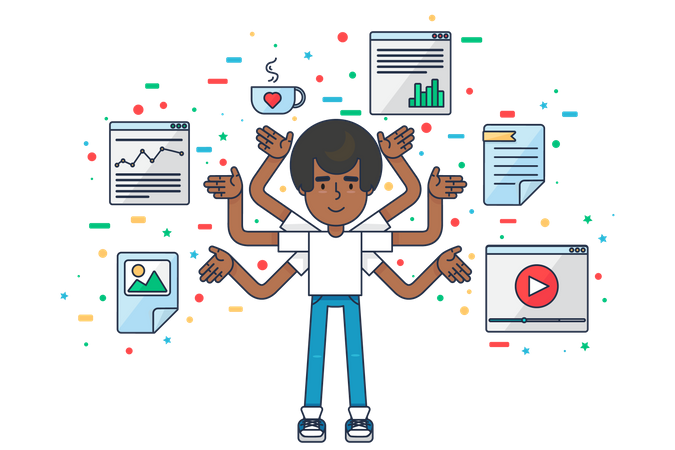 Empresario multitarea  Ilustración