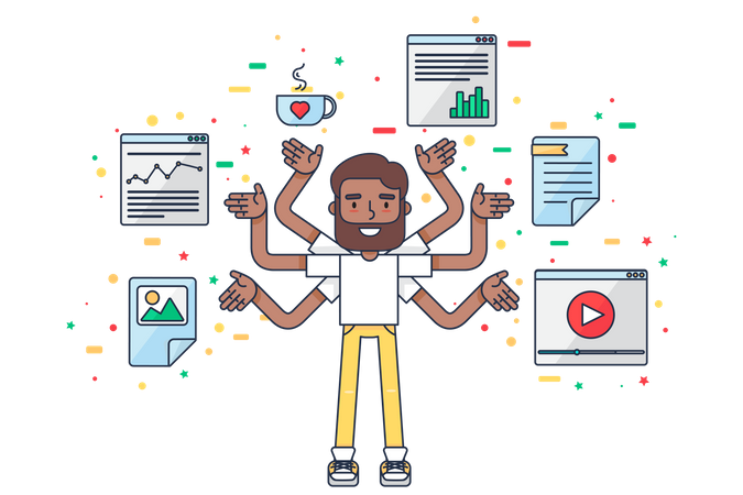 Empresario multitarea  Ilustración