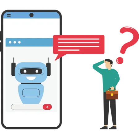 Inteligencia Artificial Personajes Que Utilizan Tecnologia Ai Para Responder Preguntas Concepto De Red Neuronal Y Bot De Chat Ilustracion Vectorial Ilustración