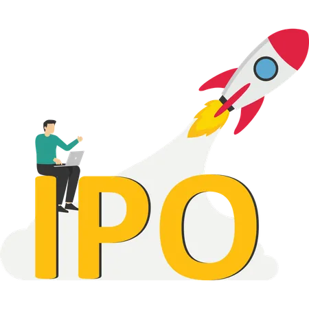 Empresario negociando en oferta pública inicial de oferta pública inicial (IPO)  Ilustración