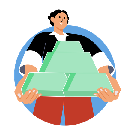 Hombre de negocios haciendo operaciones con oro  Ilustración