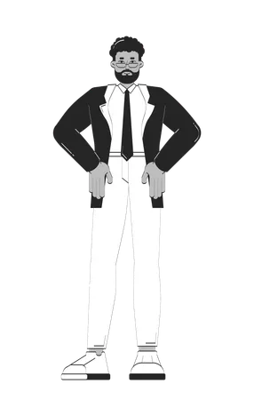 Hombre de negocios negro confiado de pie con las manos en las caderas  Ilustración