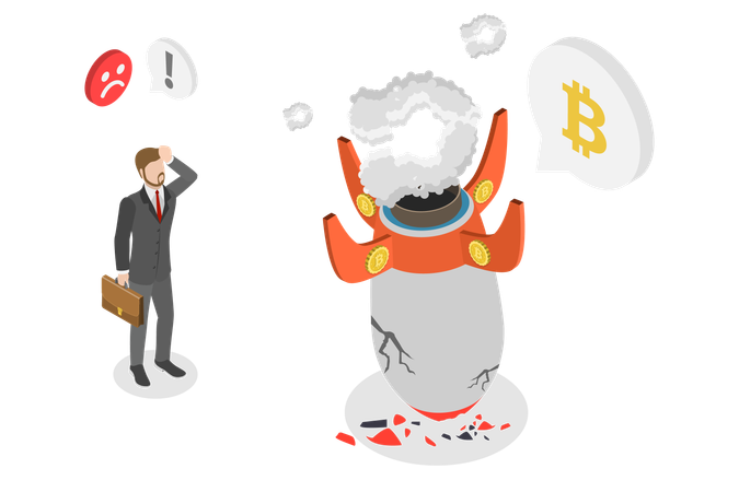 Empresário obtendo colapso do preço do Bitcoin  Ilustração