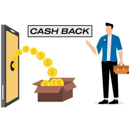 Empresário recebendo cashback online  Ilustração