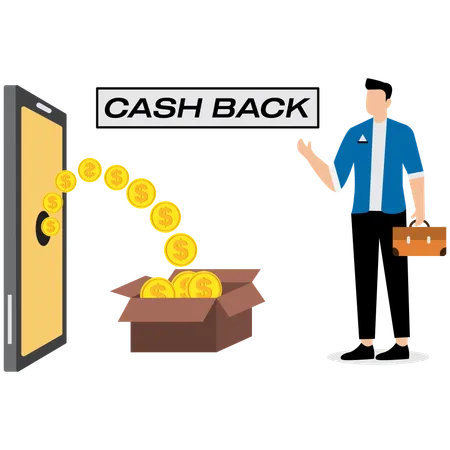 Empresário recebendo cashback online  Ilustração