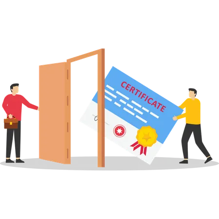 Empresario obteniendo certificado comercial  Ilustración