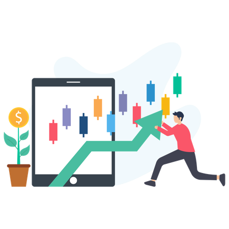 Hombre de negocios obteniendo beneficios económicos  Ilustración