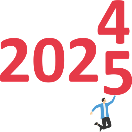 Empresario obteniendo el logro del nuevo año 2025  Ilustración