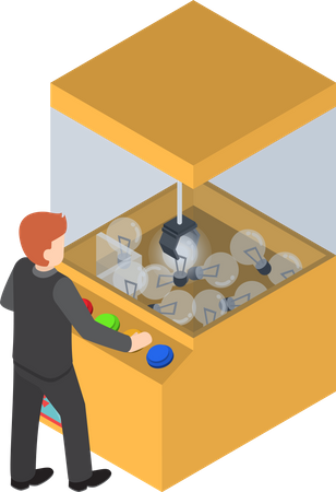 Empresario obteniendo una bombilla incandescente de una máquina de juego de garras  Illustration