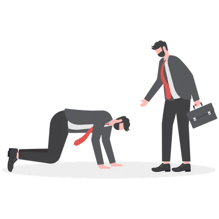El hombre de negocios ofrece una mano amiga para sacar al socio o colega fallido  Ilustración