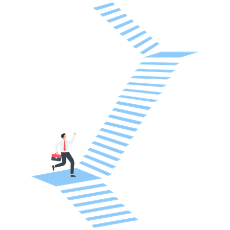Empresário olhando escadas sem fim  Ilustração