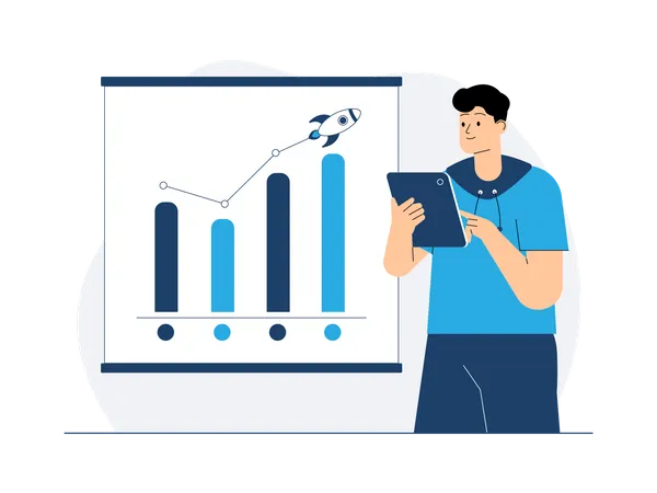 Empresário olhando para gráfico de alto crescimento  Ilustração