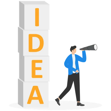 Empresário olha para o futuro para escolher a inovação certa para alcançar o sucesso  Ilustração