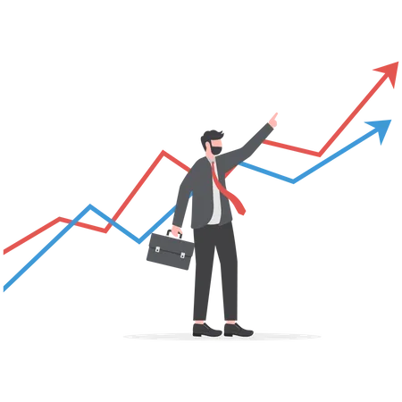 Empresário olhando para o gráfico de crescimento  Ilustração