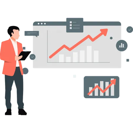 Empresário olhando gráfico na página web  Ilustração