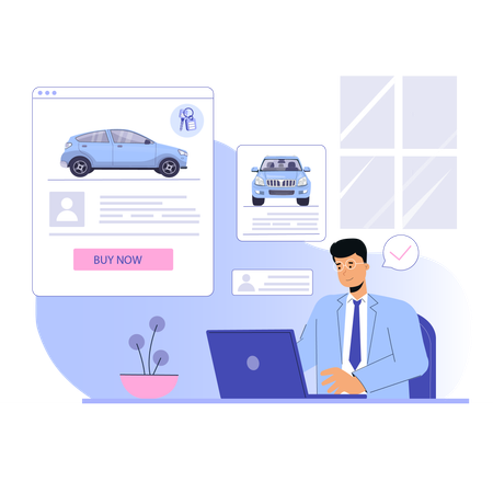 Empresário comprando carro online  Ilustração