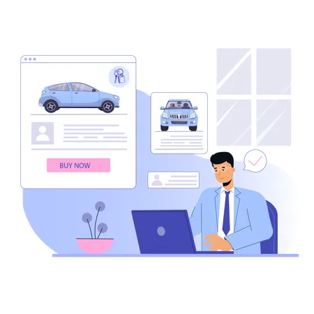 Empresário comprando carro online  Ilustração