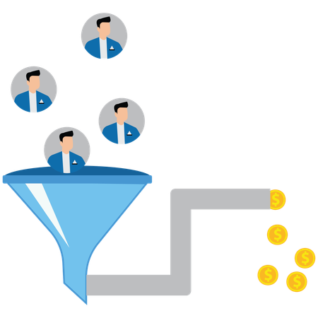 Empresario realizando optimización de la tasa de conversión  Ilustración