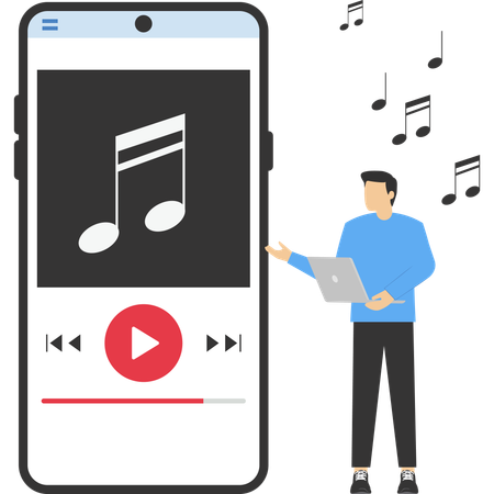Empresário ouve música com aplicativo de smartphone  Ilustração